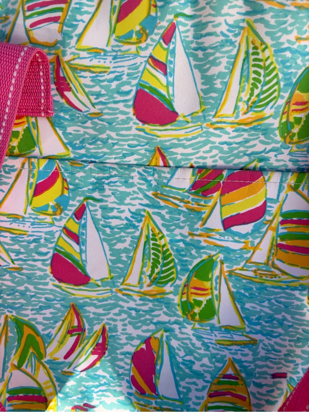 Lilly Pulitzer Multicolor Sailboat Print Tote with Pink Handles - Picture 3 of 6